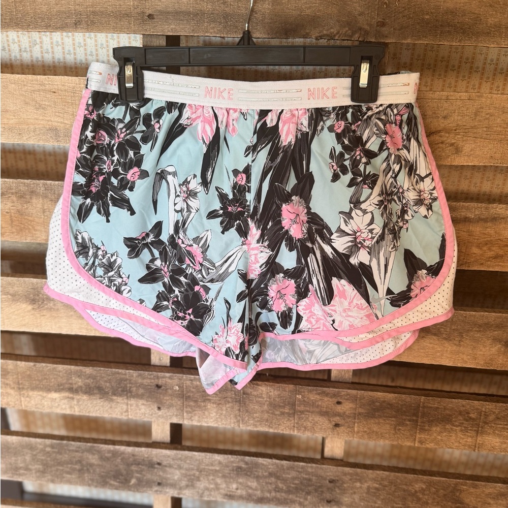 Nike Women's Floral Athletic Shorts - Pink, Blue, and Black